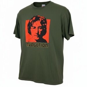 Vintage Anvil John Lennon Beatles XL Graphic Print TShirt Green Revolution Music